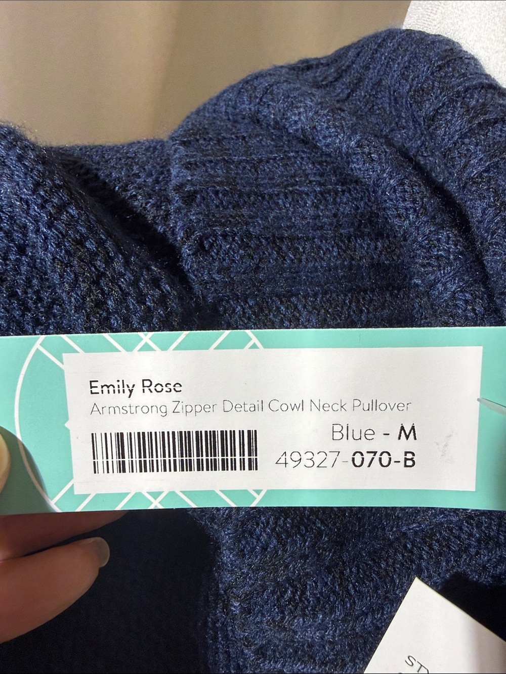 Emily Rose Navy Cowl-Neck Sweater with Side Zip - Picture 6 of 6